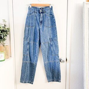 🦋 URBAN OUTFITTERS Cargo BDG High Rise Baggy Jeans Dark Wash Utility Skater 25